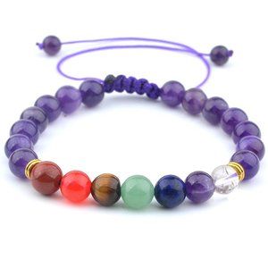 Amethyst Bracelet with Seven Chakra Stone 8 MM